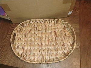 Brand New In Box Water Hyacinth Hand Woven With Handles Sturdy Tan Tray 17"X13" - Picture 1 of 6