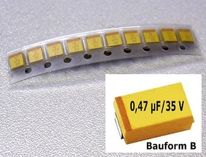 10 Stück SMD Tantal Kondensatoren 0,47 µF / 35 V - Bauform B (M2003) - Picture 1 of 1