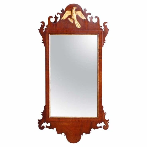 Antique Large Chippendale Parcel Gilt Mahogany Wall Mirror with Phoenix, c1810 Cover