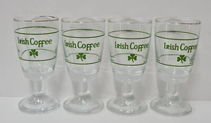 Set Of 4 High Stemmed Irish Coffee Glasses Retro Shamrock Gold Trim - Picture 1 of 7