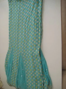 Fertiger Sari 3 Stück Hellblau mit Gold/Blau Perlen Stickerei Silber Sequenz Neu - Bild 1 von 8