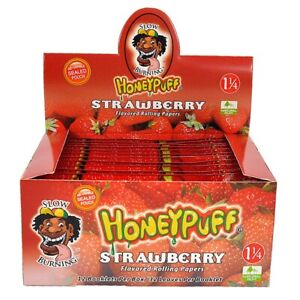 HONEYPUFF 1 1/4 STRAWBERRY Flavored Cigarette Rolling Papers - 12 PACKS