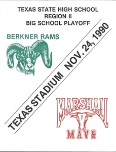 1990 Marshall vs Richardson Berkner programa de fútbol americano de playoffs de escuela secundaria de Texas - Imagen 1 de 1