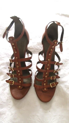 NEW TAHARI ALBERTO BROWN LEATHER T STRAP BUCKLES  ANKLE BUCKLE STRAP HEELS 11M - Image 1 of 4