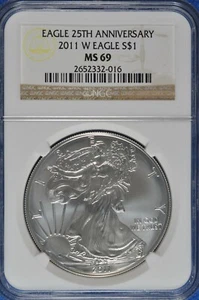 2011 W 1 OZ Silver American Eagle NGC MS 69 25th Anniversary  - Picture 1 of 2
