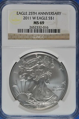 2011 W 1 OZ Silver American Eagle NGC MS 69 25th Anniversary - Image 1 of 2