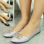 Ballerina Bridal Party Shoes Ladies Flats Going Out Womens Glitter Bling Sizes