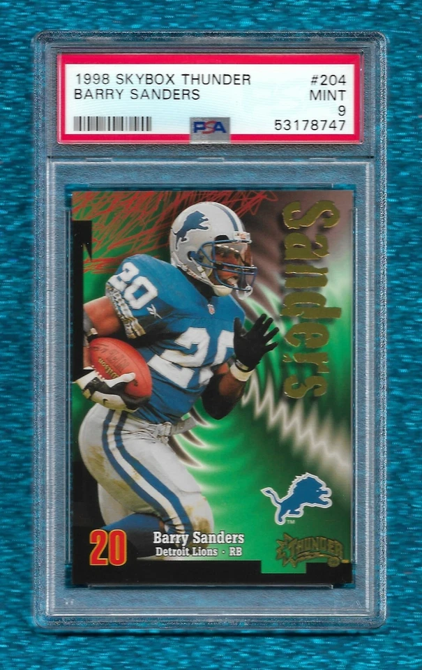 1998 SKYBOX THUNDER #204 BARRY SANDERS PSA 9 MINT POP 1 ONLY 1 HIGHER HOF LIONS - Image 1 of 1