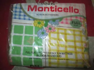 Cannon nuovo con scatola vintage PICNIC FIORI GINGHAM completo letto piatto lenzuola/tessuto - anni 70 - Foto 1 di 2