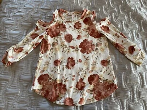 Lily Bleu Girls Cold Shoulder 3/4 Sleeve Floral Top Sz Lg 14, White Dusty Rose - Picture 1 of 5