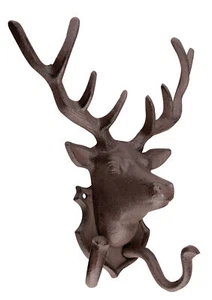 Deer Stag Head Heavyweight Cast Iron Clothes Hangers 2 Coat Hooks 11" x 8.5" - Picture 1 of 1