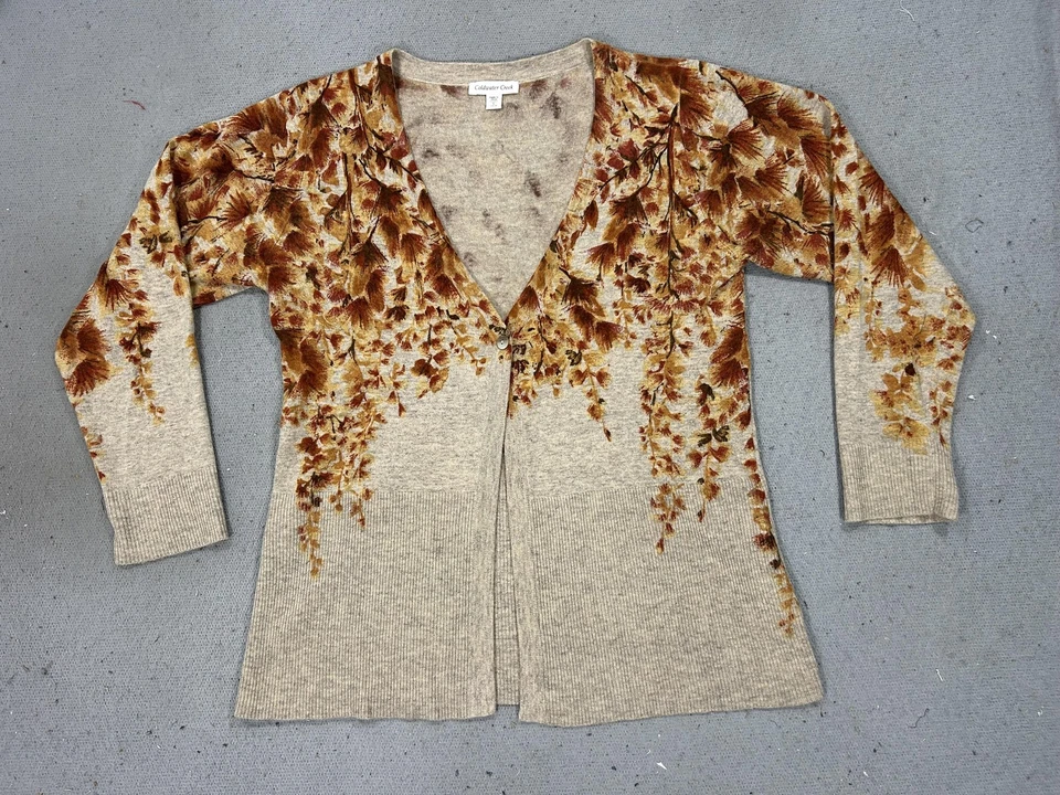 Suéter Coldwater Creek Mujer Grande Naranja Hoja Cárdigan Otoño Lujo Foto 1 de 4