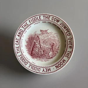 Antiguo plato de rima infantil inglés W&C Hanley, violín gato vaca, C1860 - Imagen 1 de 3
