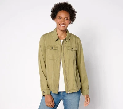 LOGO by Lori Goldstein Zip Front Long Sleeve Jacket-Lght Olive-XS A658956 NEW - Image 1 of 3