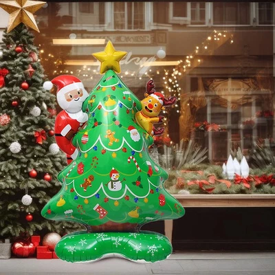 Santa Claus Christmas Tree with Ornaments Standing Foil Balloon Home Decoration - Image 1 of 4