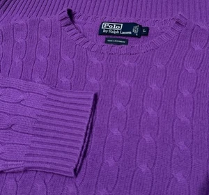 Polo Ralph Lauren 100% Cashmere Maglione Uomo L Maglia Cavo Viola Pullover Vintage - Foto 1 di 13