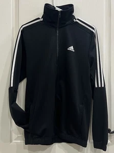 adidas Track Jacket Men's Small Black 3 White Stripes Pockets Monochrome Style - Picture 1 of 7