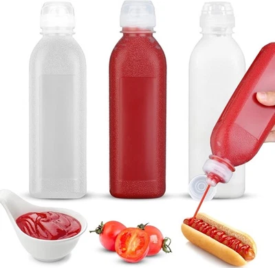 FOKROIN 3 Stück Squeeze Flasche, Ölflasche Plastik 300ML, Plastik Quetschflasche Mit K