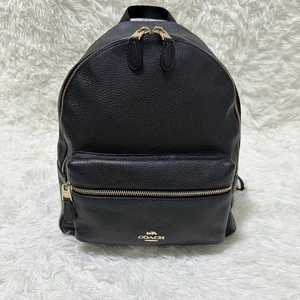 Coach Medium Charlie Backpack Black Grained Leather Used - Picture 1 of 10