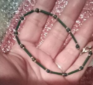 Silver tone green painted wood 9.5 anklet bracelet 