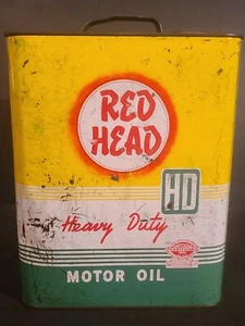 EMPTY CAN 1950's Red Head Oil Company 2 Gallon Metal Motor Oil Wooster OH - Picture 1 of 6
