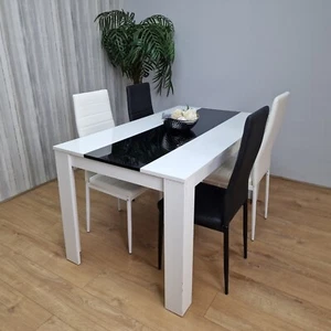 Dining Table Set and 6 4 black white Leather chairs kitchen table set of 4 or 6  - Picture 1 of 94