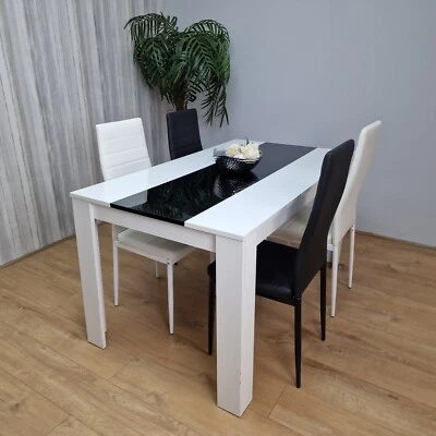 Dining Table Set and 6 4 black white Leather chairs kitchen table set of 4 or 6  - Image 1 of 4