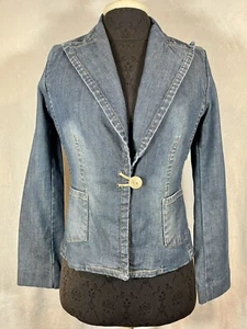 Banana Republic Womens Size 2 Denim Blazer Blue Long Sleeve Stretch Jacket - Picture 1 of 10