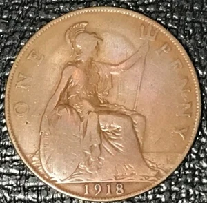 VINTAGE VERY NICE DETAILS 1918 GREAT BRITAIN PENNY COIN-AGT216 - Picture 1 of 2