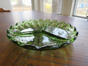 Vintage Indiana Glas 2-teilig Relish Schale Kiesel Blattgrün (Avocado) - Bild 1 von 5