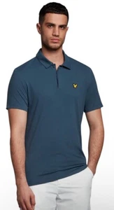 Lyle & Scott Polo Shirt Size L Light Navy Mens Concealed Button Sustainable BN - Picture 1 of 9