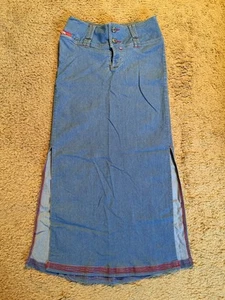 ECKO RED LONG SIDE SPLIT DENIM SKIRT WITH RED DETAILS...SIZE 5 ❤️ - Picture 1 of 10