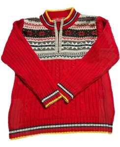 Cute & Cozy Sweater Red Nordic 1/4 Zip Holiday Christmas No Size Tag See Measut - Picture 1 of 6