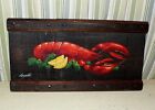 PAINTING on BOARD by JOYCE LANGELIER ' PLATED LOBSTER '. Signed  Vintage 1970s 