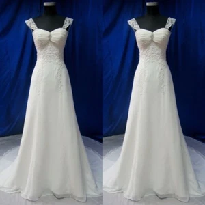 Elegant Chiffon Wedding Dresses Lace White Ivory A Line Beach Bridal Gowns - Picture 1 of 13