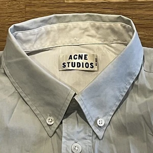 £285 ACNE STUDIOS MENS 15.5' BLUE CRUNCHY POPLIN SUMMER MENS FASHION SHIRT B4 - Picture 1 of 22