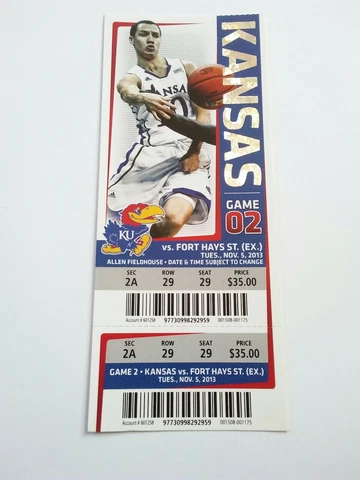 2013-14 Kansas Jayhawks Fort Hays St. Basketball Full Ticket Stub Cover