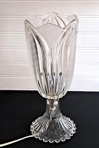 Vintage Crystal Glass Fluted Hurricane Electric Lamp Tulip 12"H - Picture 1 of 21