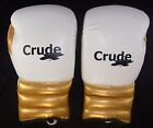 Gants de boxe, blanc/or, lacets, fabriqués à partir de matériaux de qualité professionnelle par boxe brute