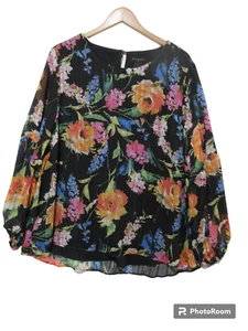 Sz 2X NWT Investments Plus Floral Black Blouse Tunic Long Balloon Sleeve NEW $54 - Picture 1 of 13