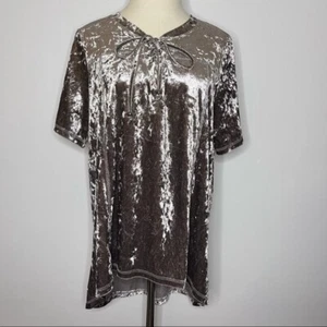 Blusa POL Terciopelo Aplastado Malva Púrpura Alta Baja Frontal Corbata Mediana - Imagen 1 de 14