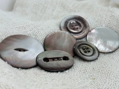 6 Fabulous Antique Abalone Buttons, Box Shank, Loop, 4-hole, Cate-Eye,  Exc. - Image 1 of 4