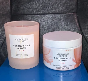 VICTORIAS SECRET COCONUT MILK & ROSE SCENTED Candle & Body Scrub New. - Picture 1 of 12