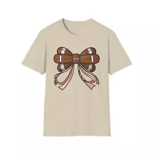 Football Bow Unisex T-Shirt Fall Season Tee for Women Coquette Football Mom - Picture 1 of 15