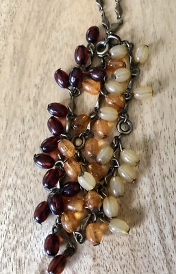 雅芳项链复古珠黄铜色调链地球色调 18 英寸带 4 英寸滴 — 第 1/4 张图片