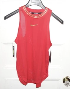 Women’s Nike Glam Running Tank Mesh Dri-Fit BV3577-657 Women’s Small Red/Gold - Picture 1 of 4