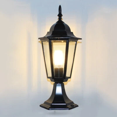 Garden Pillar Light Outdoor Post Lamp Glass Lantern Yard Gate Fence Lighting - Image 1 of 4