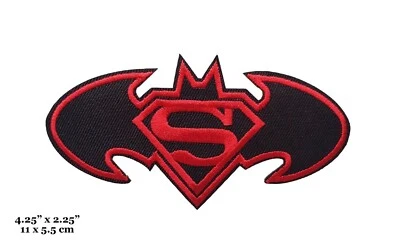 Superman Batman Superhero Crossover Logo Black Red Embroidered Iron On Patch - Image 1 of 2