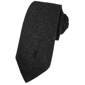 80s YSL Minimalist Embroidered Logo Grey Wool Necktie - Picture 1 of 6