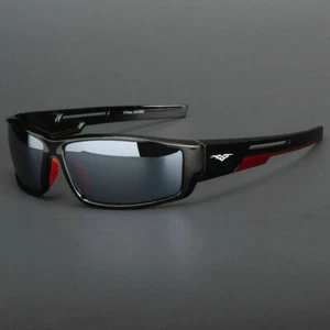 New Men Wrap Premium Sunglasses Black Frame With Polarized Lenses Biker Shades - Picture 1 of 19